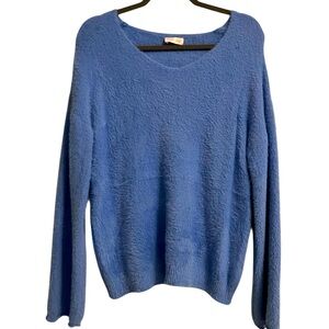 Pink Lily Fuzzy Knit Stretchy Periwinkle Blue Cozy Nylon Long Sleeve Sweater